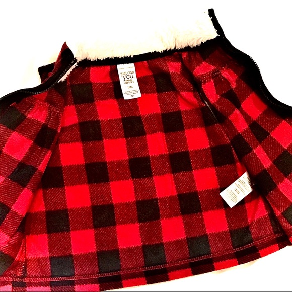 *SOLD* Carters | Red & Black Buffalo Plaid | Fleece Zip Up Vest | Unisex - Picture 2 of 5